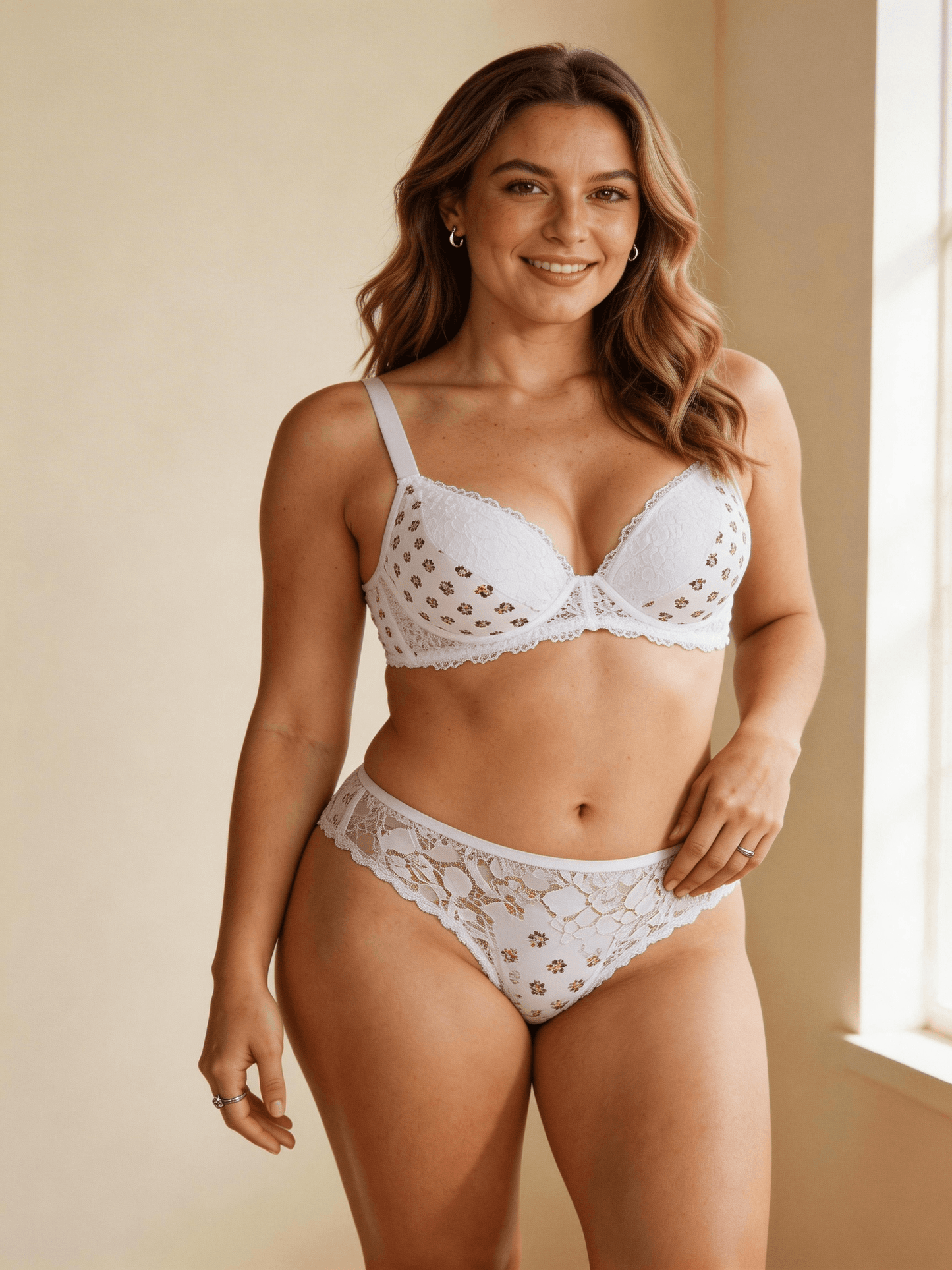 Plus Size Lace Printed Bra, Push Up & Minimizer Support Underwear for Women