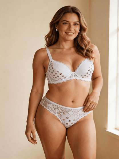 Plus Size Lace Printed Bra, Push Up & Minimizer Support Underwear for Women