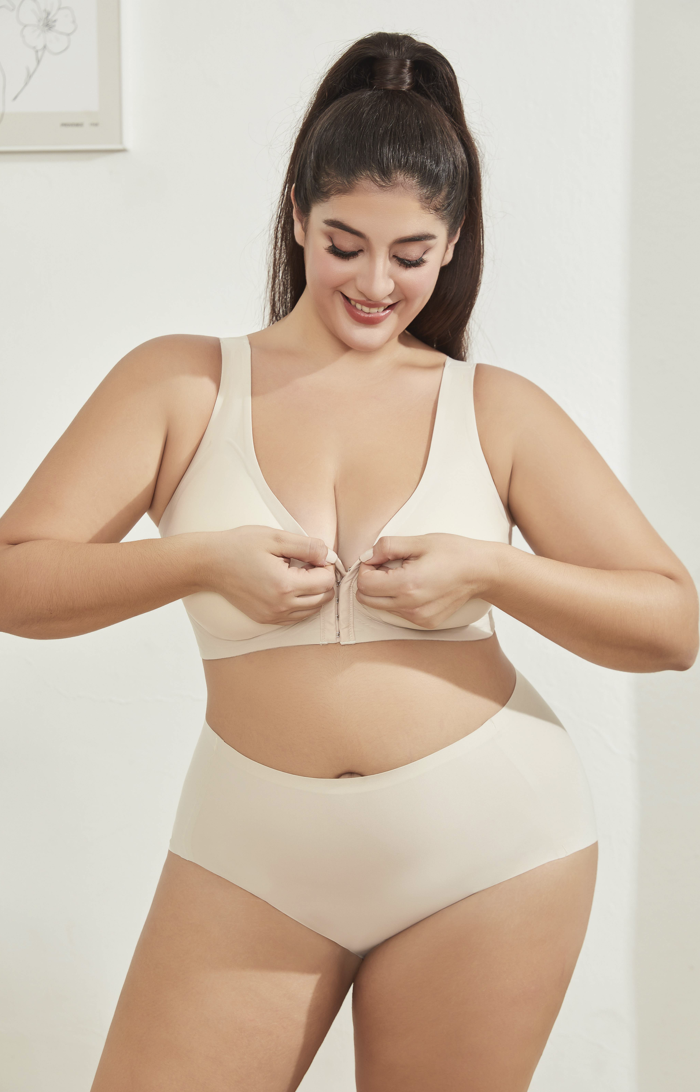 plus size smooth front closure support bra