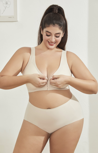 plus size smooth front closure support bra