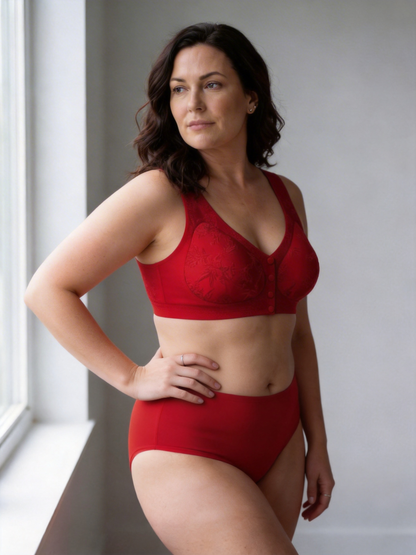 Embossed Front Closure Seamless Push Up Bra for Middle Aged & Elderly Women