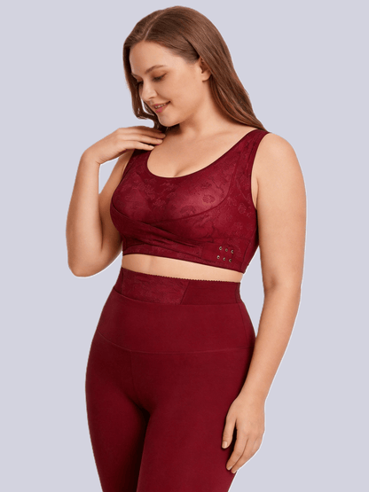 Vintage Embossed Wireless Push Up Shaping Bra with Cross Side Buckle