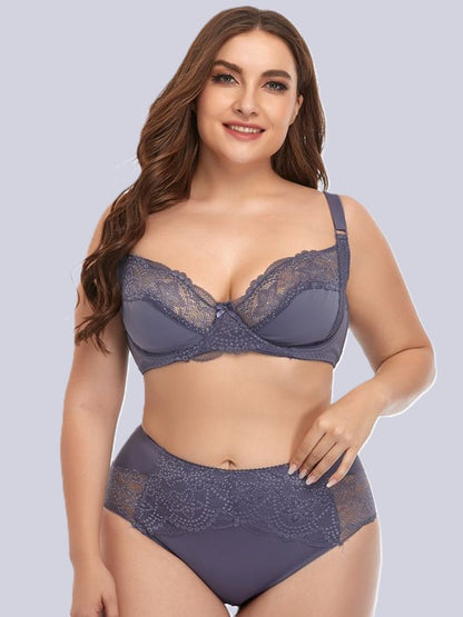 Plus Size Underwired Lace Bra Set for Women – Thin Molded Cup Intimate