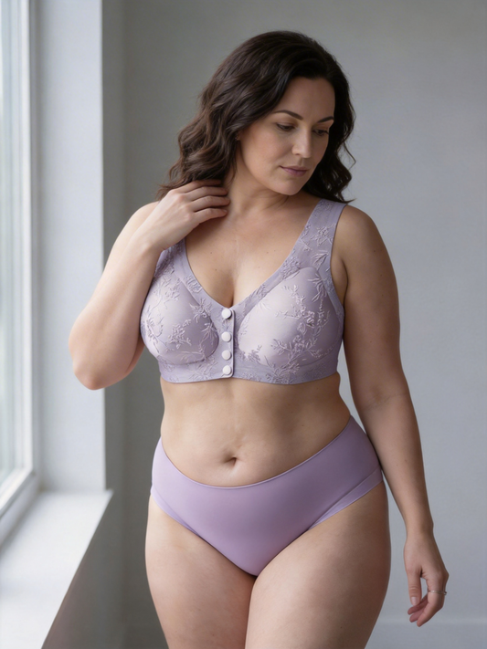 Embossed Front Closure Seamless Push Up Bra for Middle Aged & Elderly Women