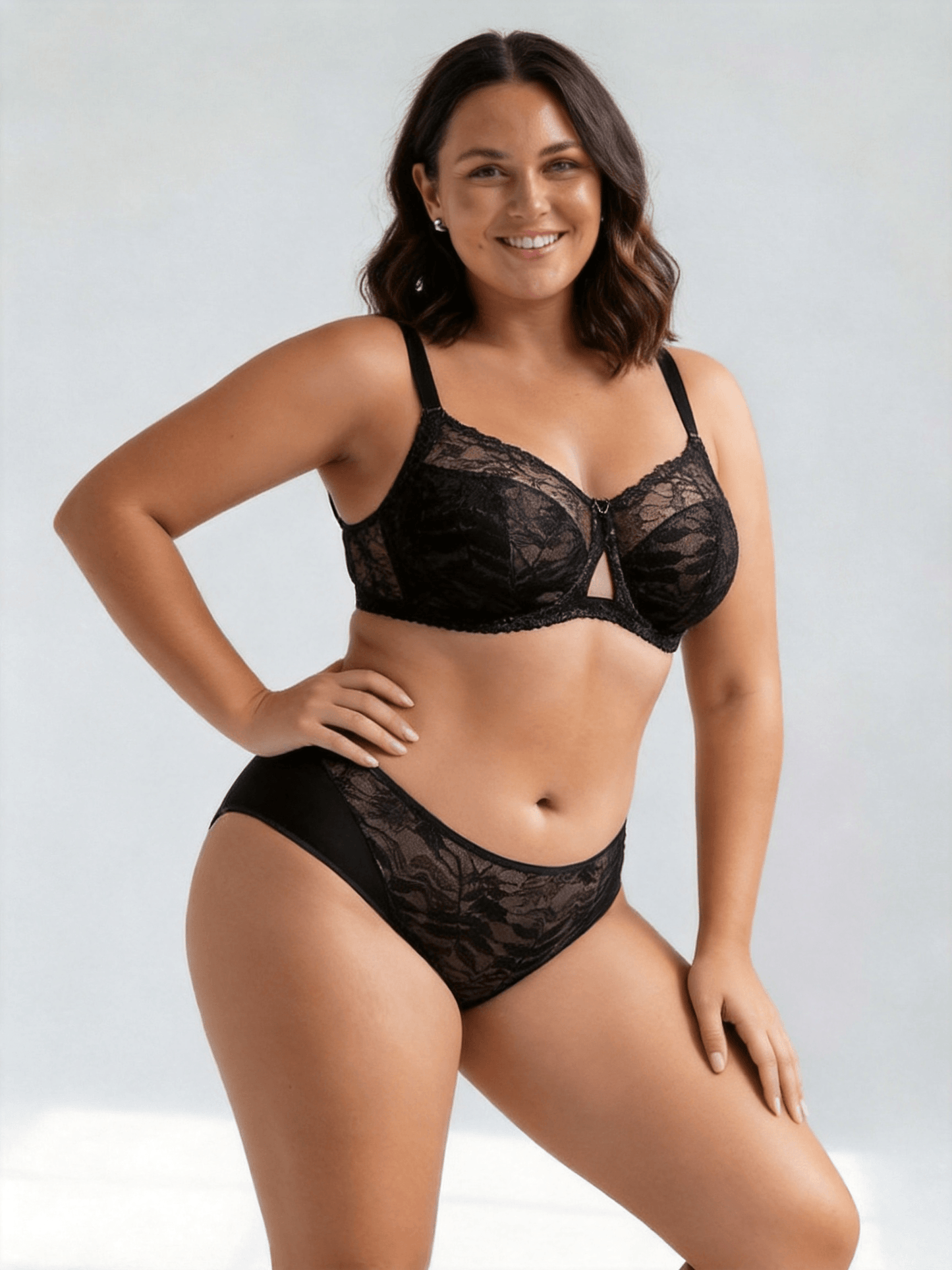 PlusSize Lace Bra Set,Push Up & Net Like, ThinCup