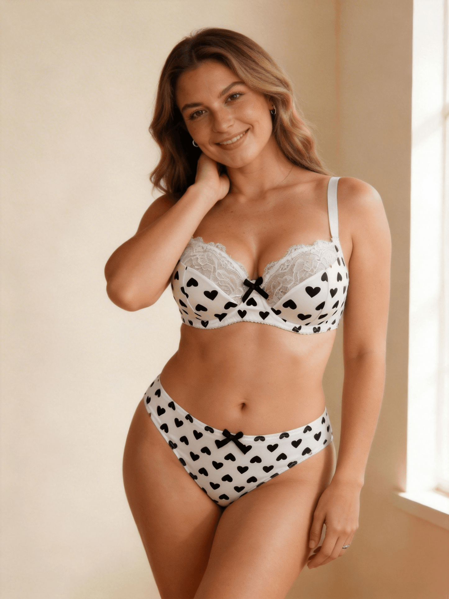 XS-2XL Elegant French Style Heart Print Lace bra Set