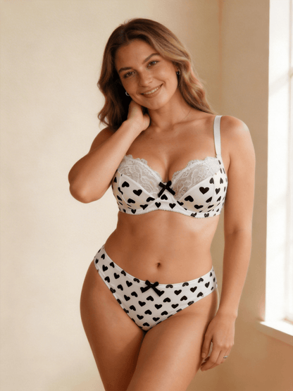 XS-2XL Elegant French Style Heart Print Lace bra Set