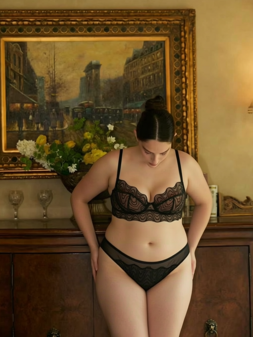 French Style Minimizer Lace Bra Set for Plus Size