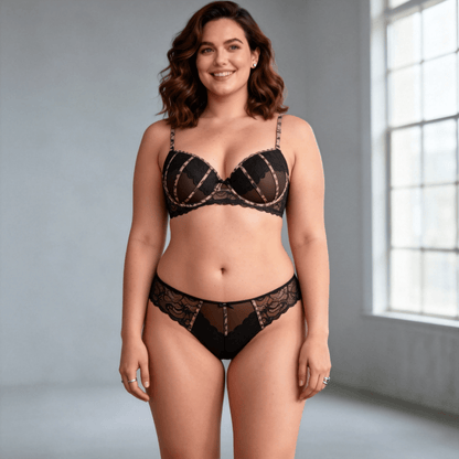 Plus Size Lace Leopard Print Elegant Push Up Bra Set for Women