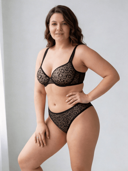Women's Plus Size Leopard Print Bra Set & Straps Adjustable Comfy Design