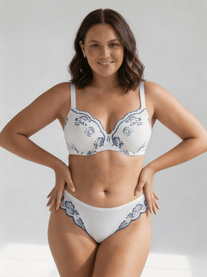 Plus Size Lace Printed Bra, Underwire Support & Minimizer Effect for Women