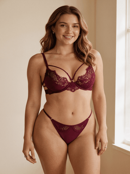 Elegant Style Eyelash Lace Floral Breathable Push Up Bra Set for Women