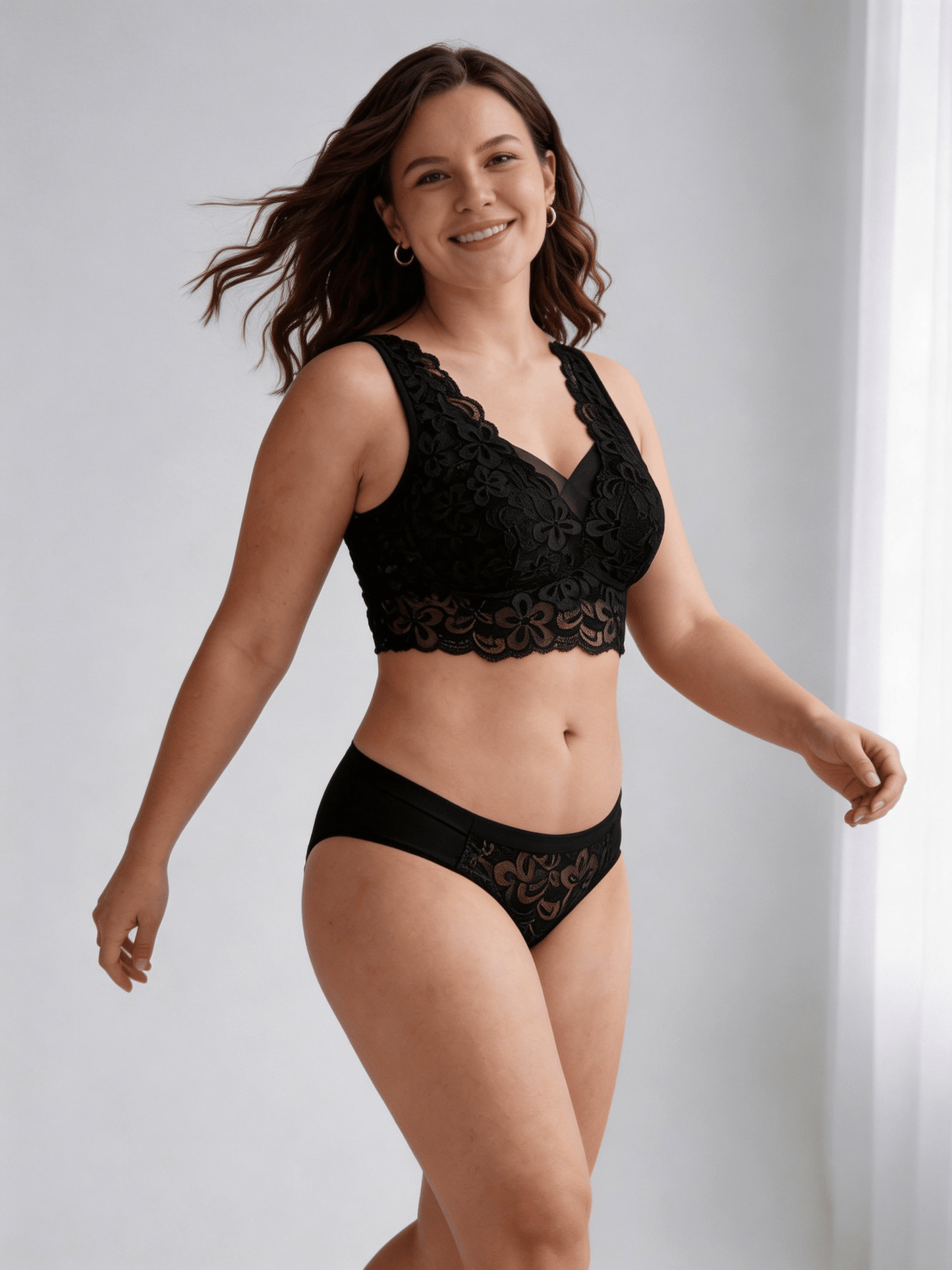 Plus Size Pure Lace Wireless Bra, Seamless & Breathable Design