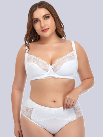 Plus Size Underwired Lace Bra Set for Women – Thin Molded Cup Intimate