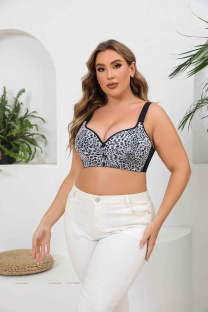 seamless leopard print bra designed with easy front closure support