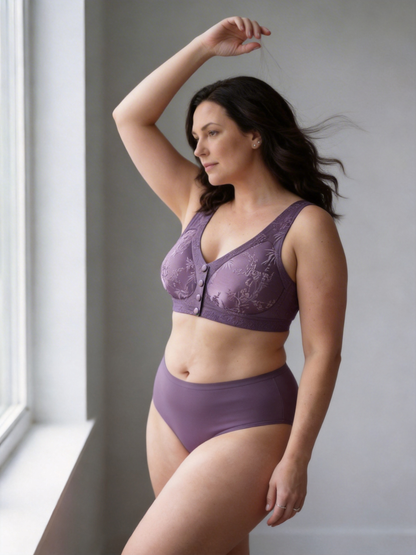 Embossed Front Closure Seamless Push Up Bra for Middle Aged & Elderly Women