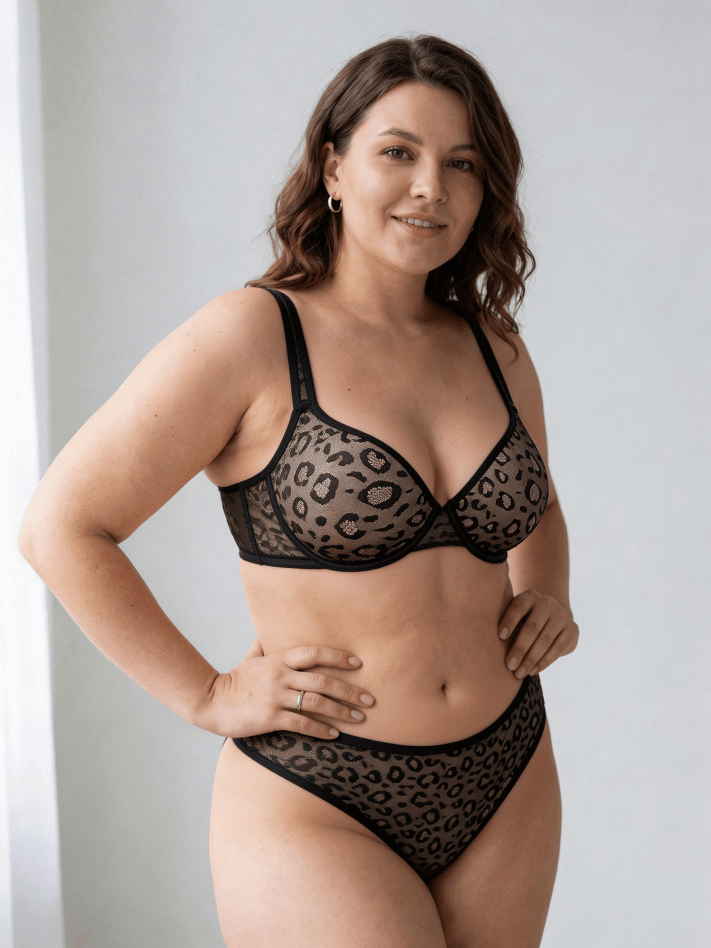 Women's Plus Size Leopard Print Bra Set & Straps Adjustable Comfy Design