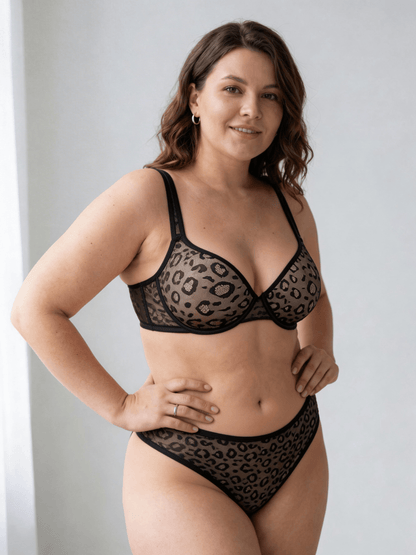 Women's Plus Size Leopard Print Bra Set & Straps Adjustable Comfy Design