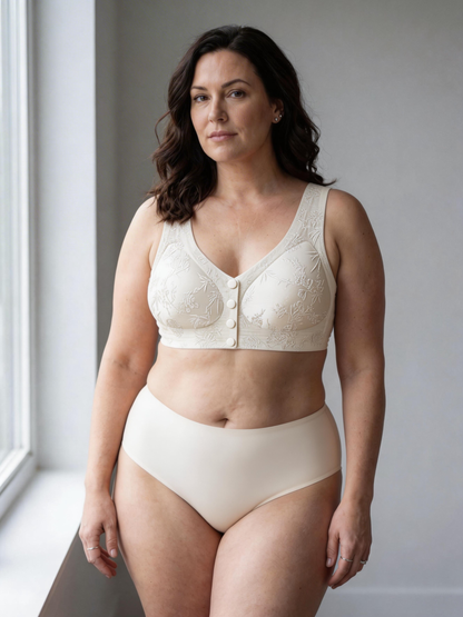 Embossed Front Closure Seamless Push Up Bra for Middle Aged & Elderly Women