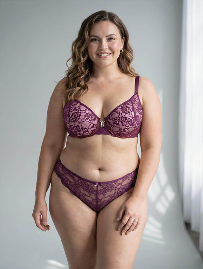 Plus Size Front Closure Lace Bra 3/4 Cup Minimizer Breathable Comfort Bra