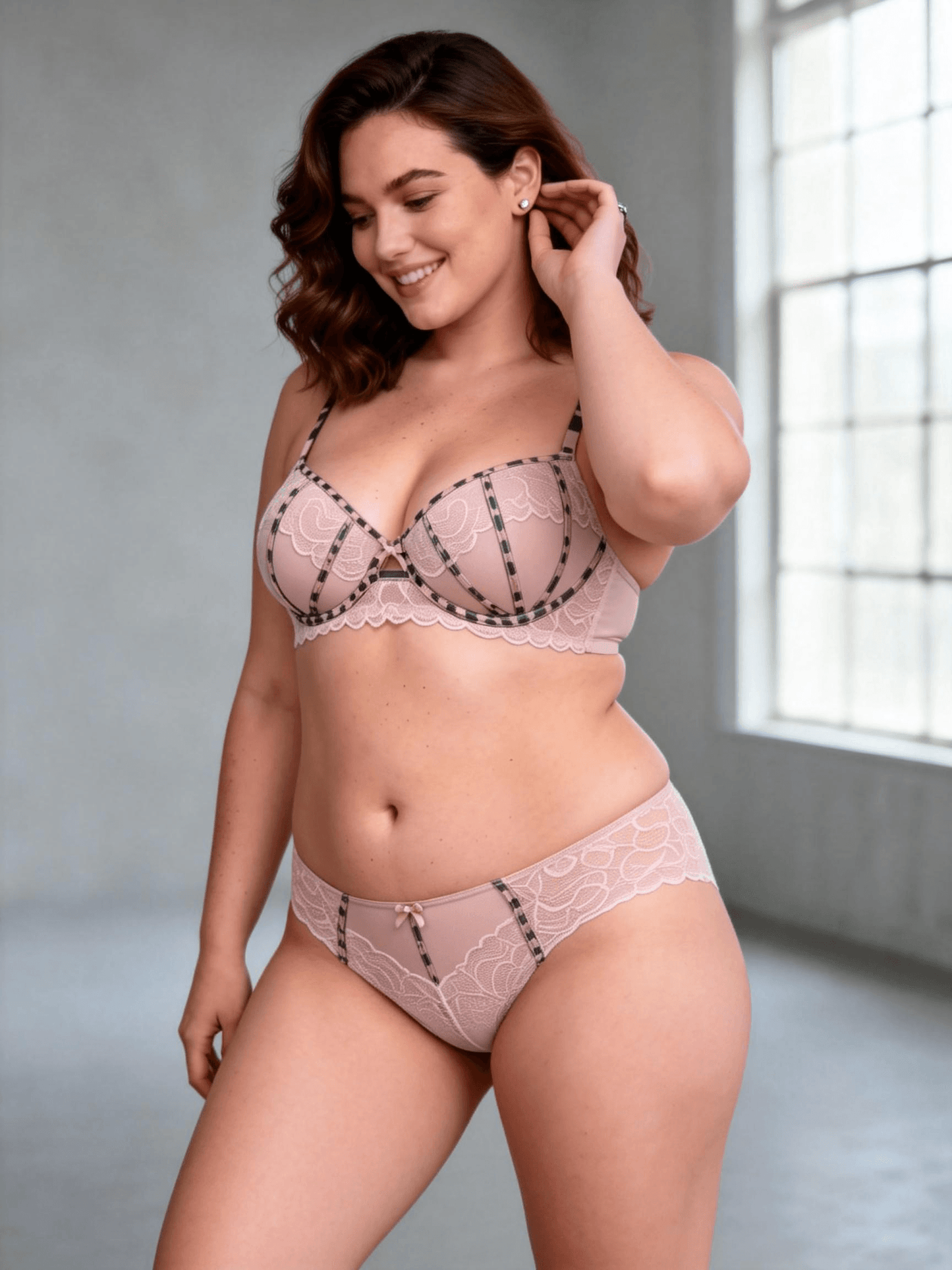 Plus Size Lace Leopard Print Elegant Push Up Bra Set for Women