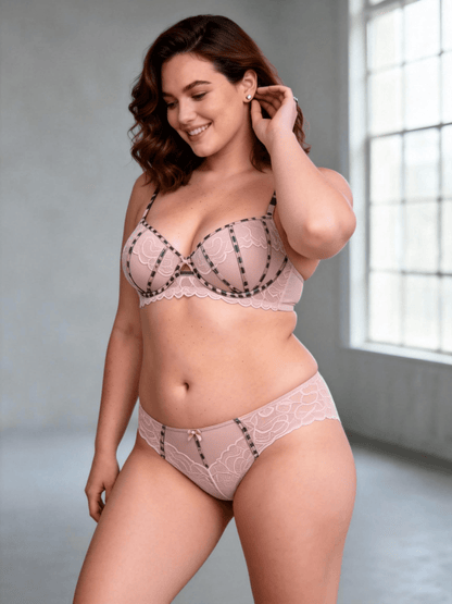 Plus Size Lace Leopard Print Elegant Push Up Bra Set for Women