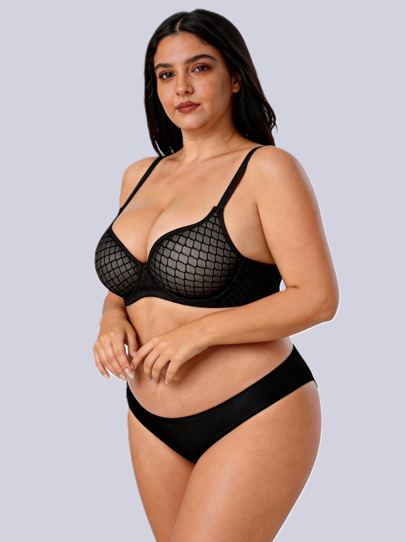D-G Cup Plus Size Glossy Net Like Underwire Push Up Bra