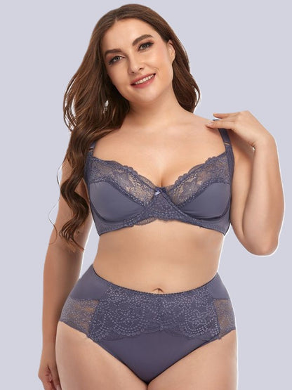 Plus Size Underwired Lace Bra Set for Women – Thin Molded Cup Intimate