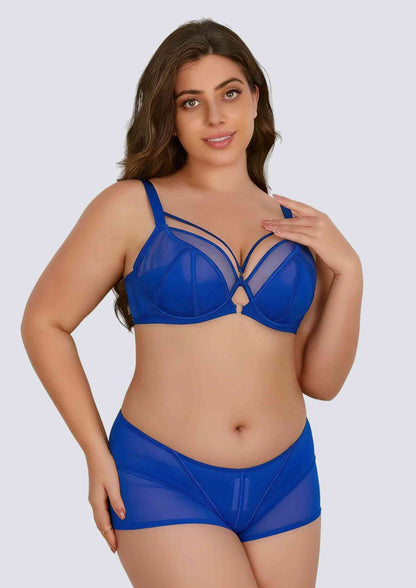 secure support mesh underwire bra set providing stability for plus size busts