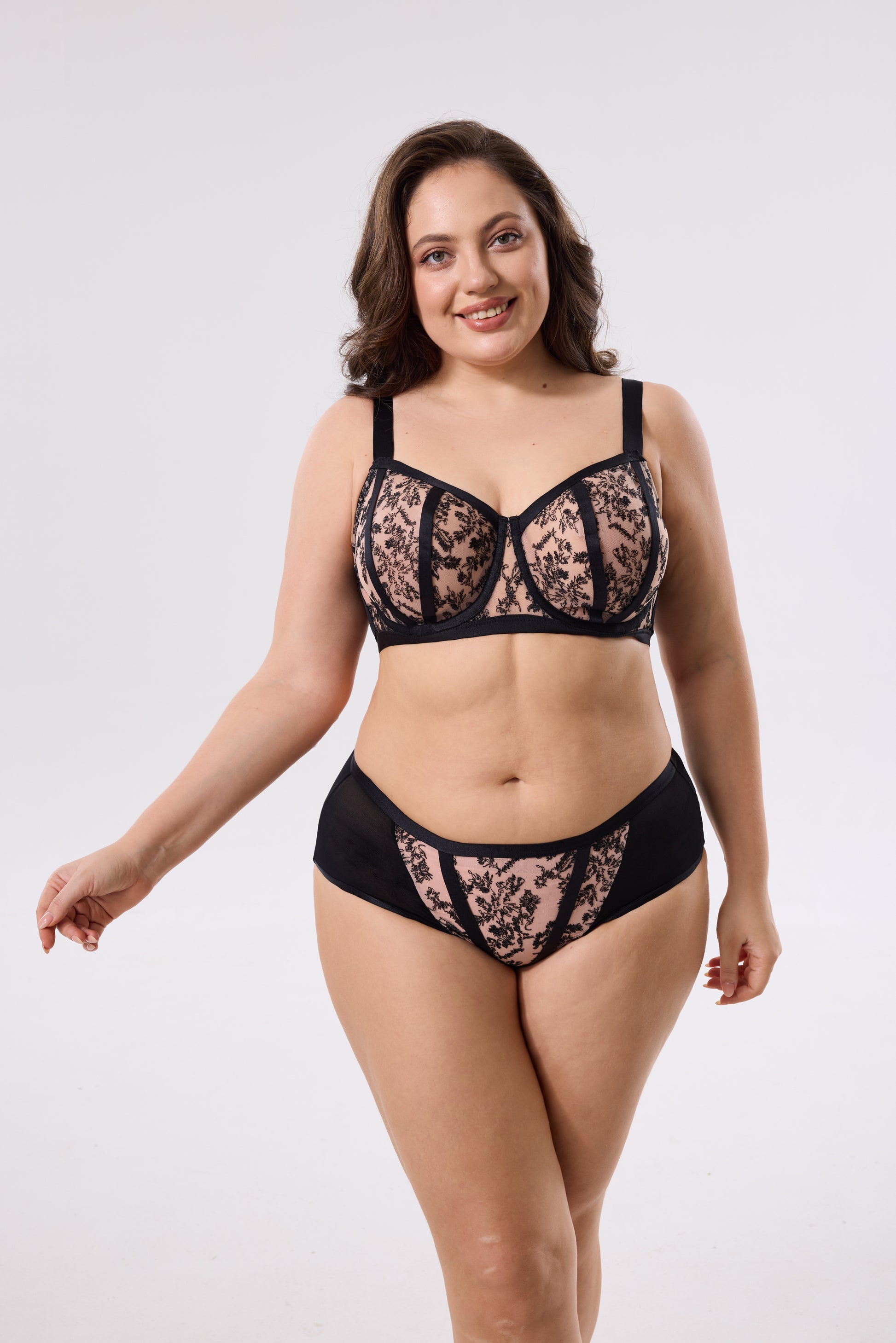 sheer net lace underwire bra and panty set