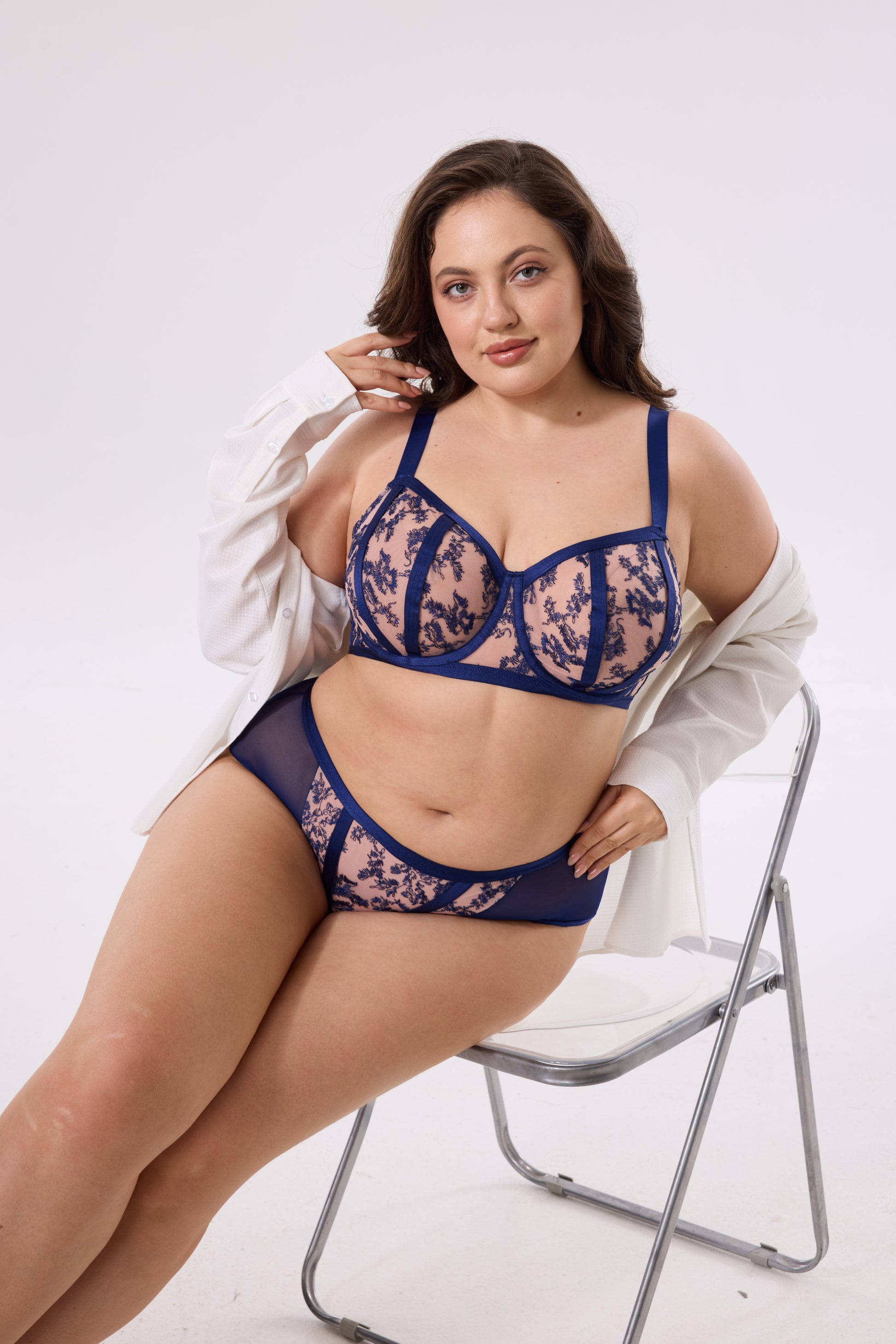 seductive net lace lingerie set with embroidered details
