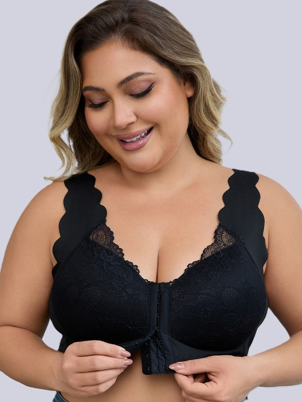 comfortable daily bra for plus size ladies, front closure and wireless for all-day ease.