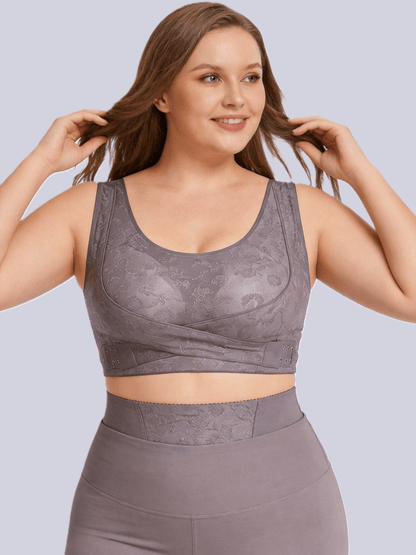 Vintage Embossed Wireless Push Up Shaping Bra with Cross Side Buckle