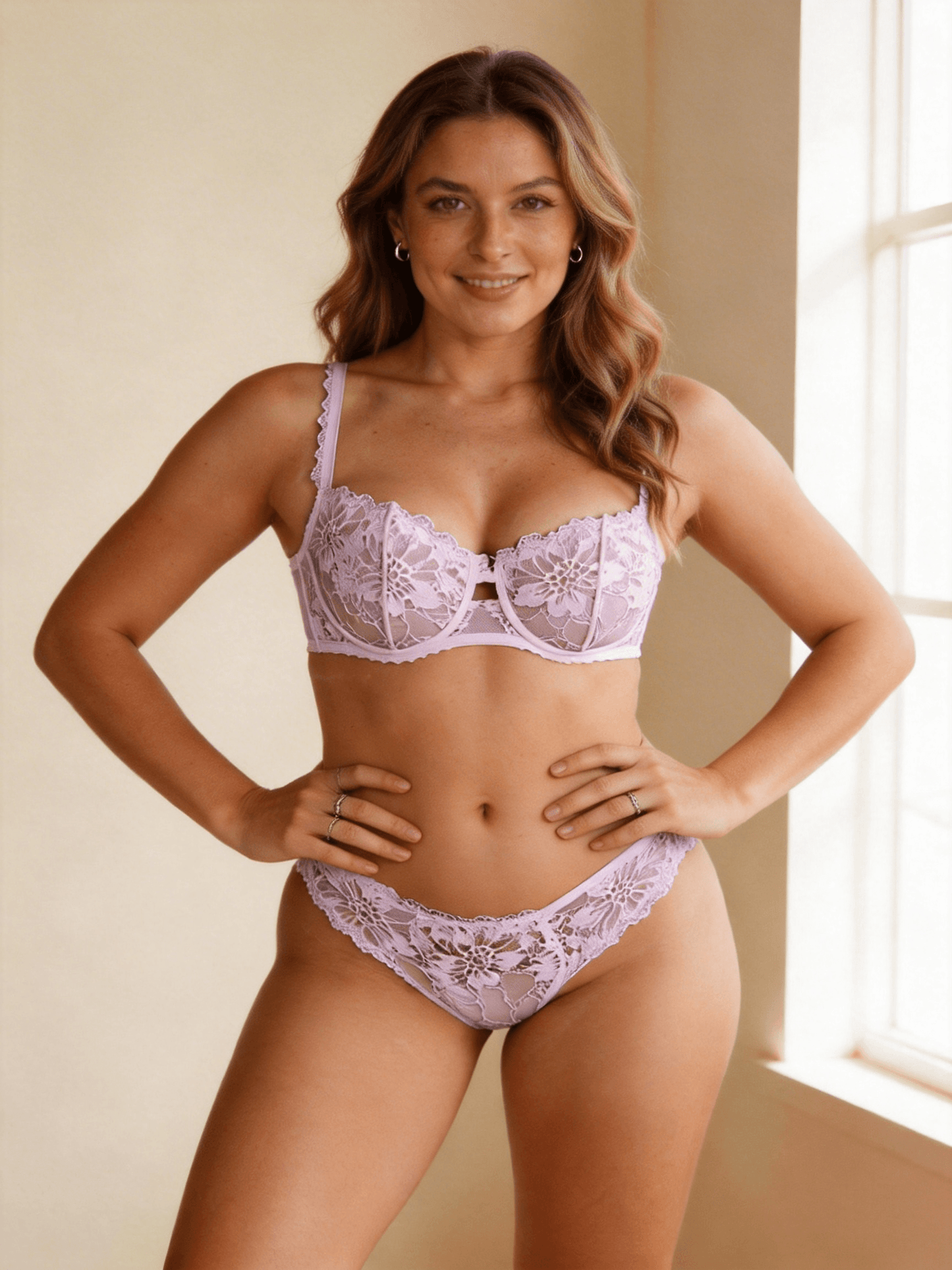 Thin Molded Cup, Push Up & Minimizer Lace Bra Set for Women