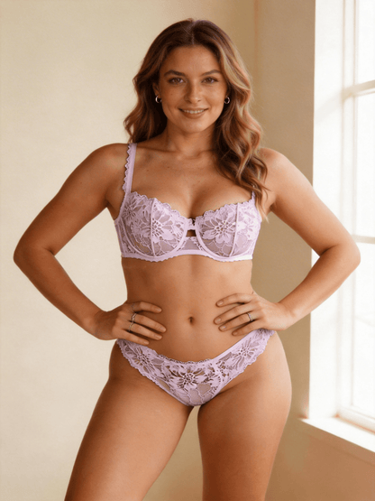 Thin Molded Cup, Push Up & Minimizer Lace Bra Set for Women