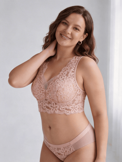 Plus Size Pure Lace Wireless Bra, Seamless & Breathable Design