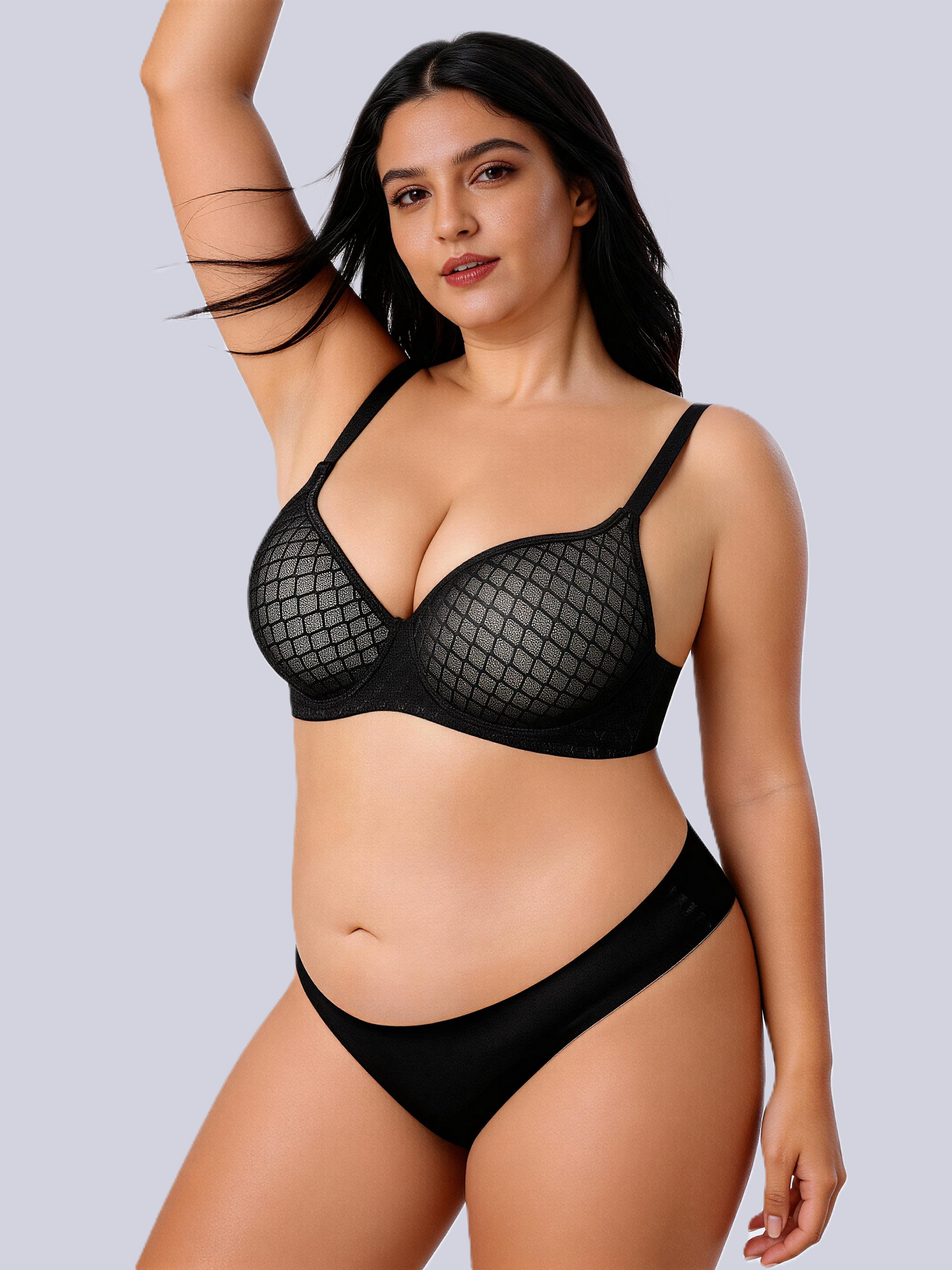D-G Cup Plus Size Glossy Net Like Underwire Push Up Bra