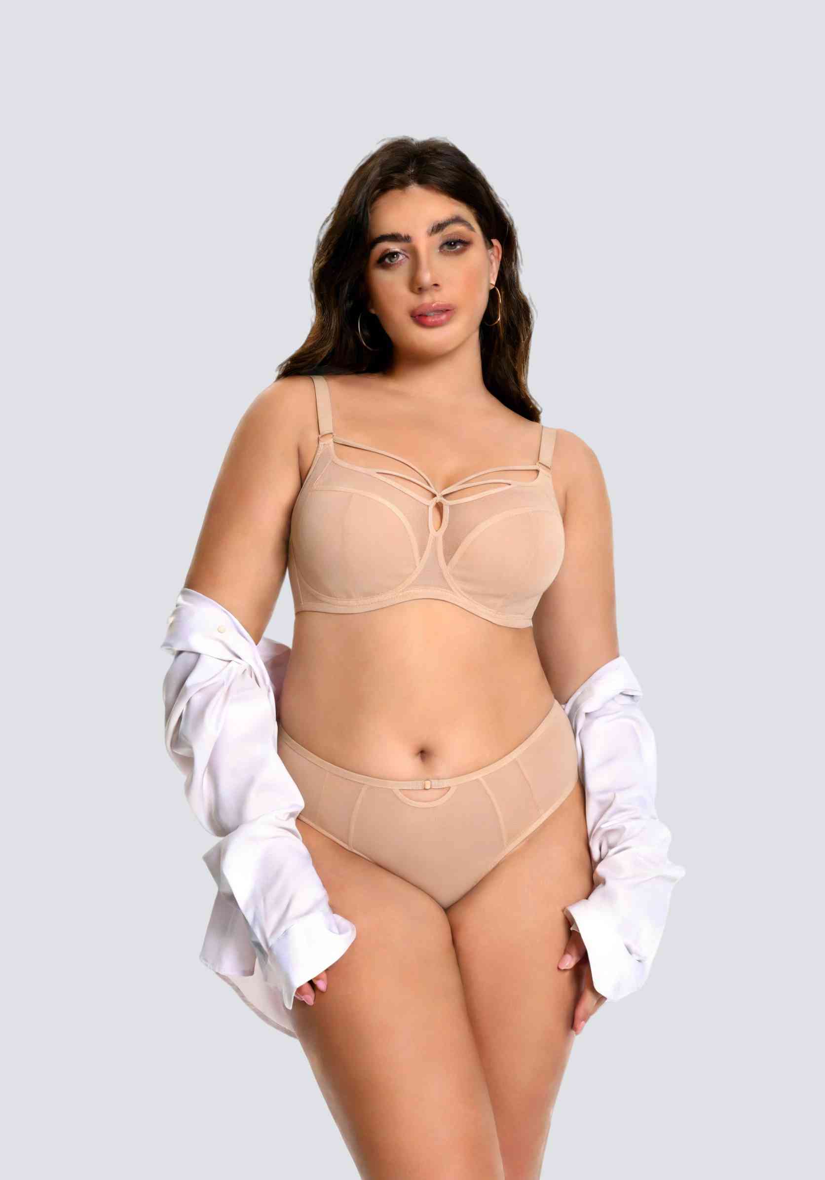 smooth mesh underwire bra offering gentle lift and support for full busts