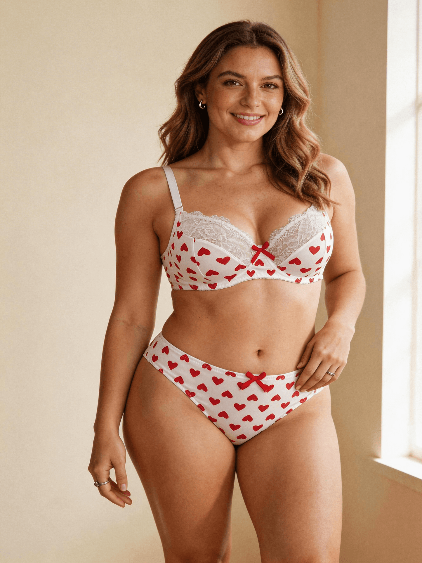 XS-2XL Elegant French Style Heart Print Lace bra Set