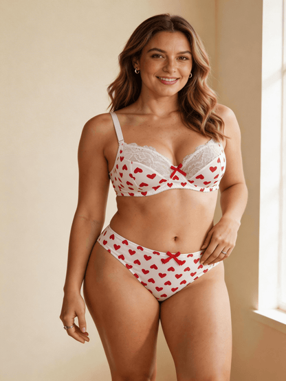 XS-2XL Elegant French Style Heart Print Lace bra Set