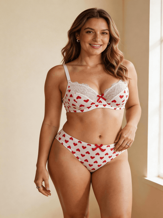 XS-2XL Elegant French Style Heart Print Lace bra Set