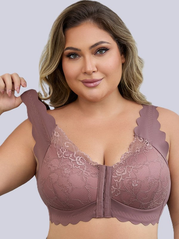 plus size gather breast bra, front closure design for easy on and off every day.