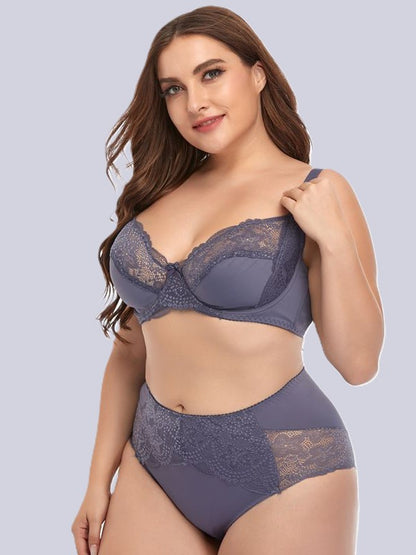 Plus Size Underwired Lace Bra Set for Women – Thin Molded Cup Intimate