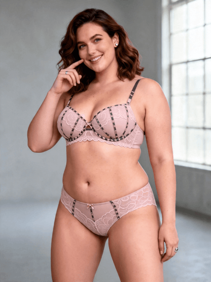 Plus Size Lace Leopard Print Elegant Push Up Bra Set for Women