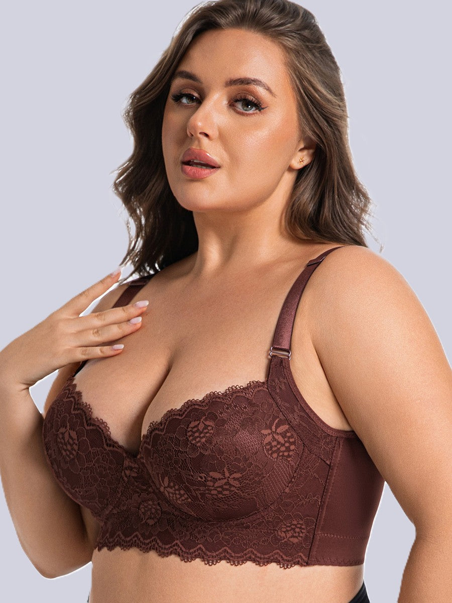 front closure gather breast bra, plus size and comfortable for all body types.