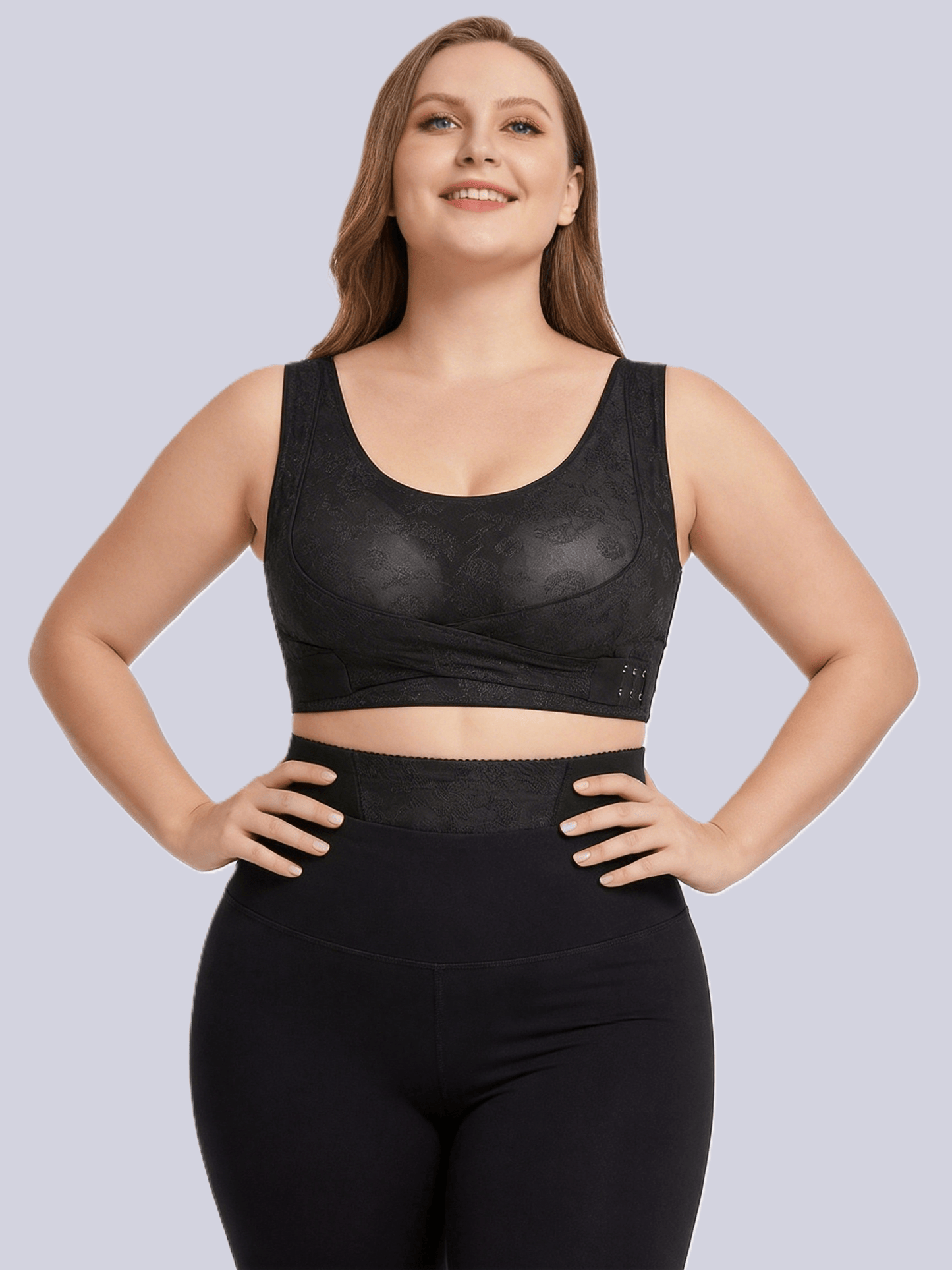 Vintage Embossed Wireless Push Up Shaping Bra with Cross Side Buckle