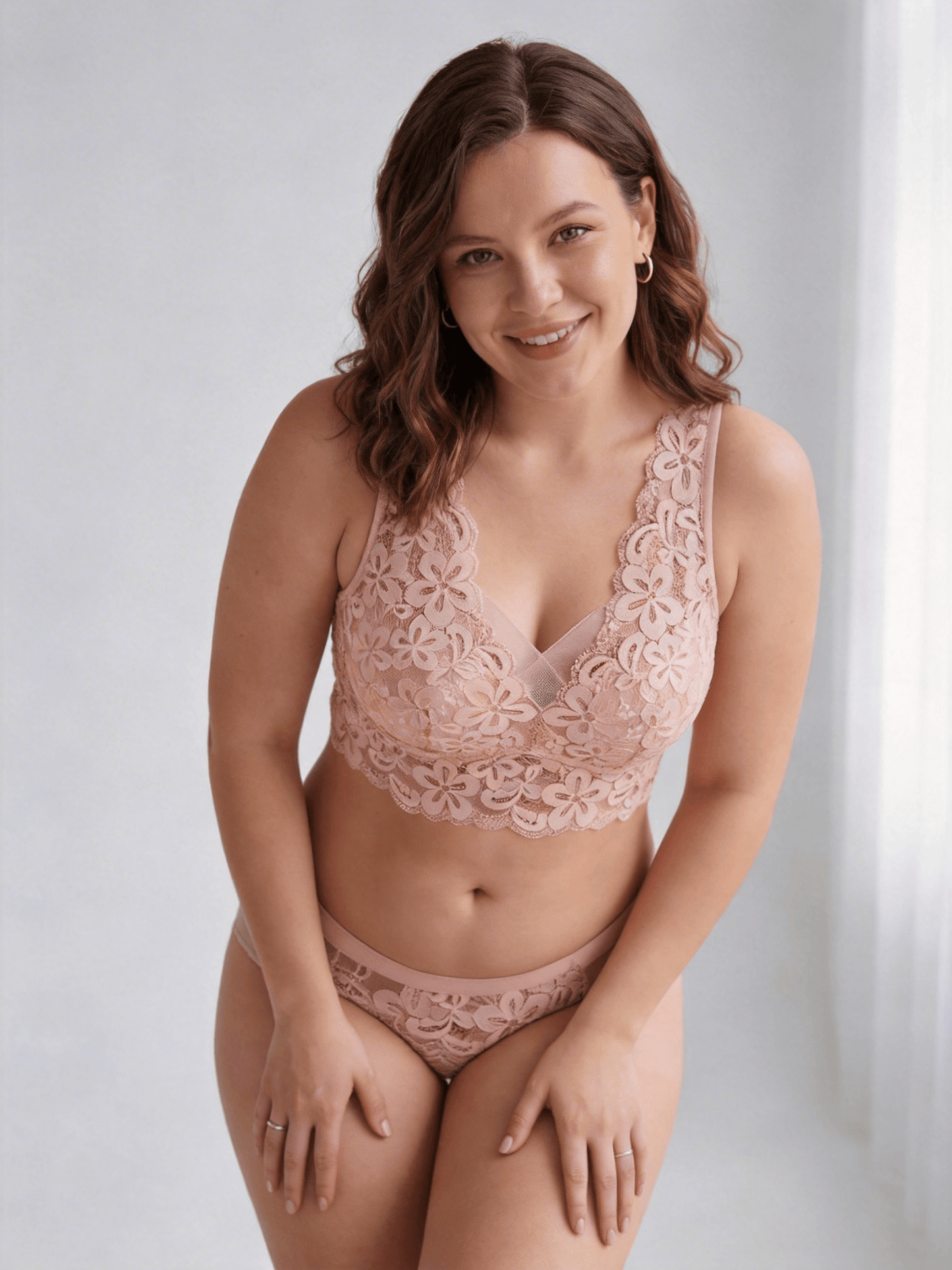Plus Size Pure Lace Wireless Bra, Seamless & Breathable Design