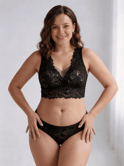 Plus Size Pure Lace Wireless Bra, Seamless & Breathable Design