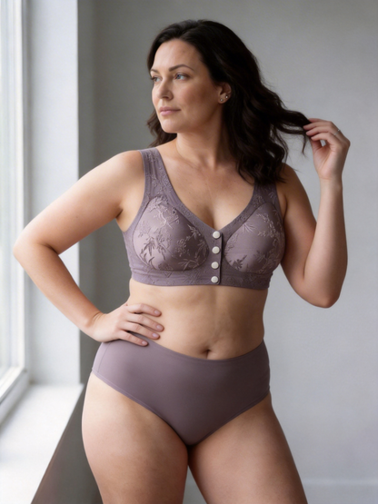 Embossed Front Closure Seamless Push Up Bra for Middle Aged & Elderly Women