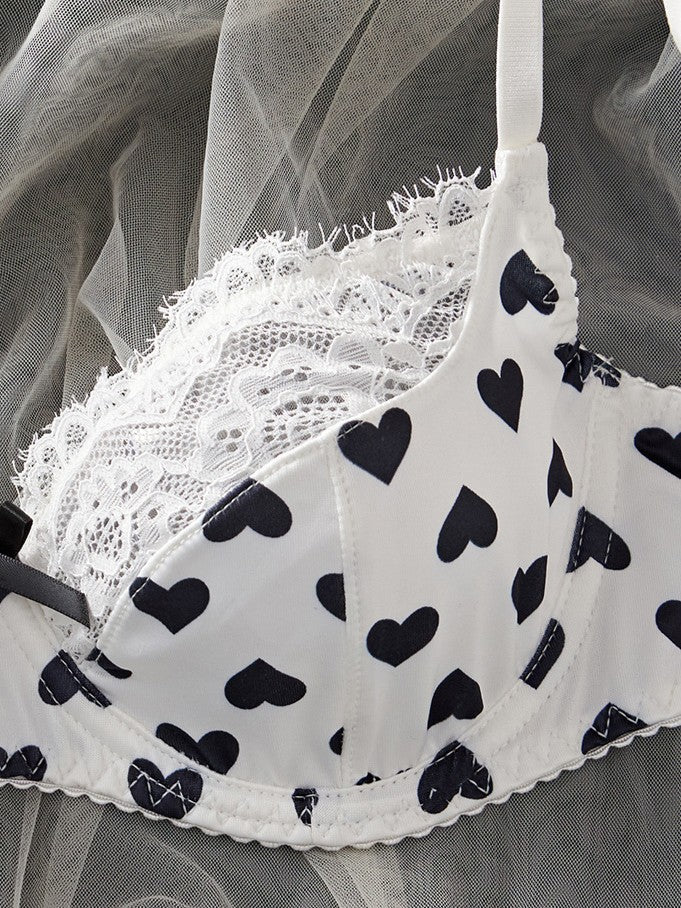XS-2XL Elegant French Style Heart Print Lace bra Set